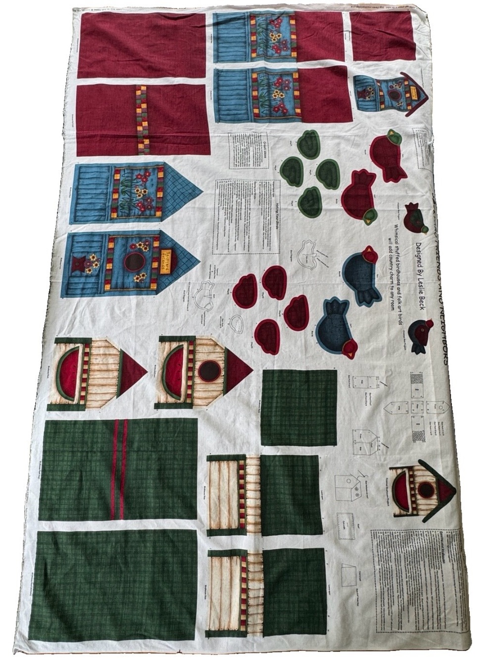 Vintage Leslie Beck Backyard Friends Neighbors Cut Sew Fabric Panel Birds